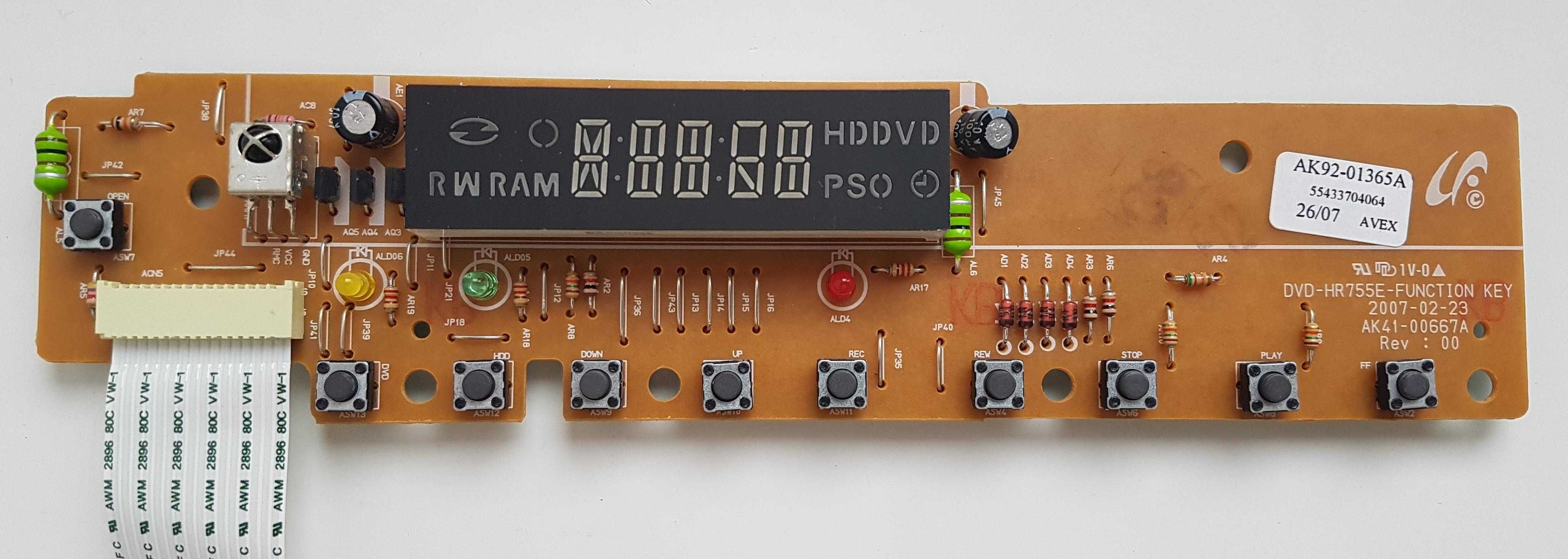 Samsung DVD-HR753 HR755 kino domowe PCB wyświetlacz przyciski