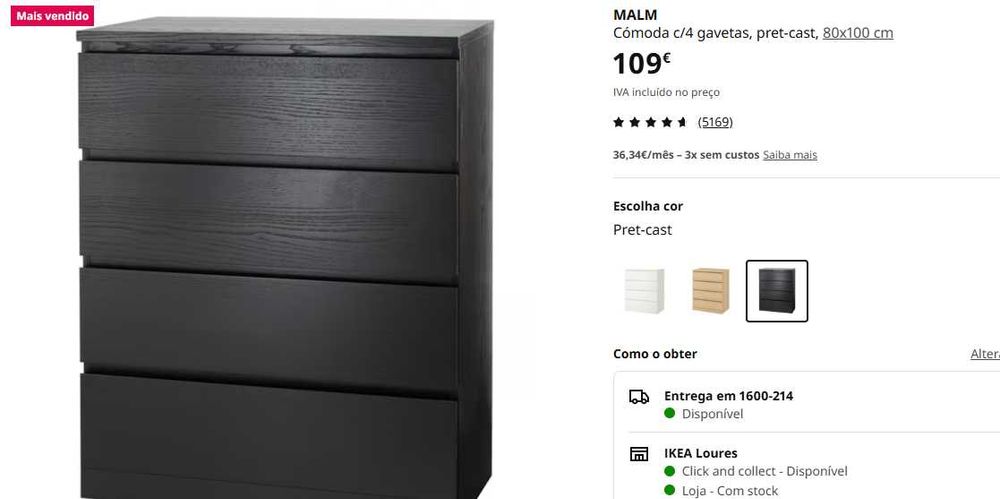 Duas cómodas MALM IKEA pretas