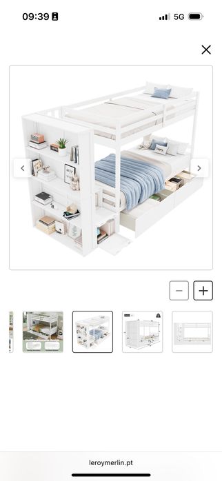 Beliche 90x200cm com escada de arrumação e prateleira incluída