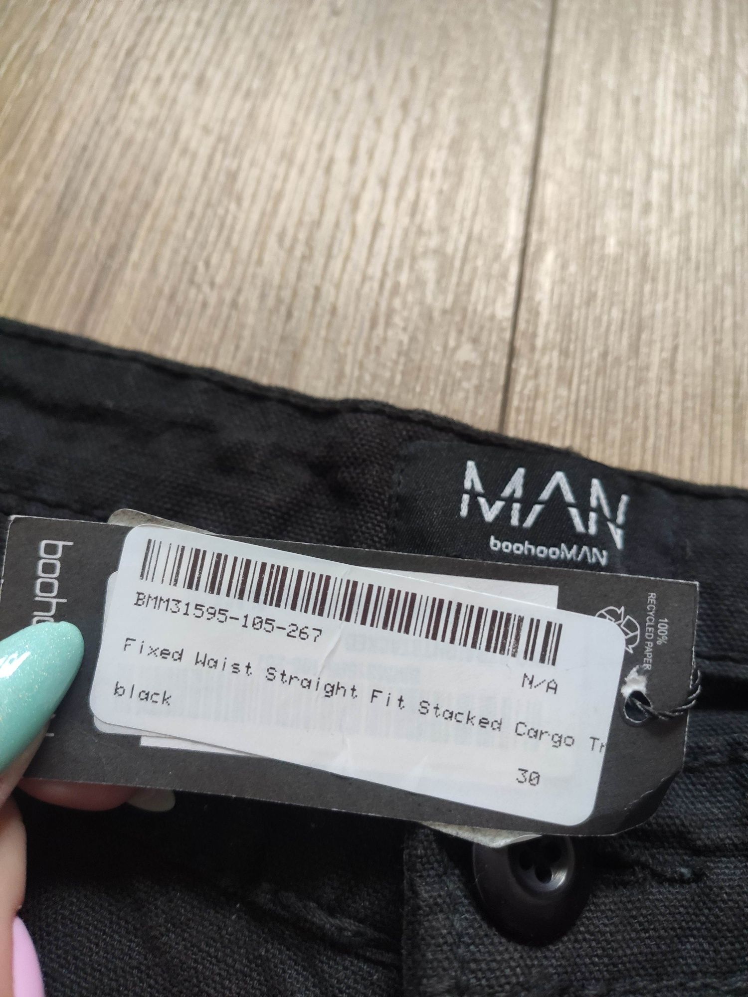 Nowe męskie spodnie cargo czarne boohooMAN z metkami dżinsy S M modne