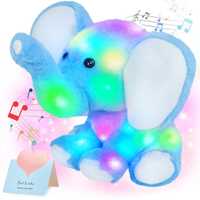 Peluche elefante azul 28cm SÓ canta (não dá luz).