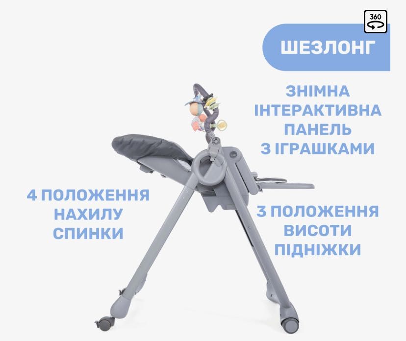 Стільчик для годування Chicco Polly Magic Relax New сірий