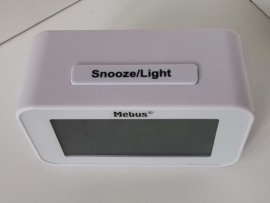 Budzik Zegar Termometr MEBUS Radiowy DCF Podświetlany LCD