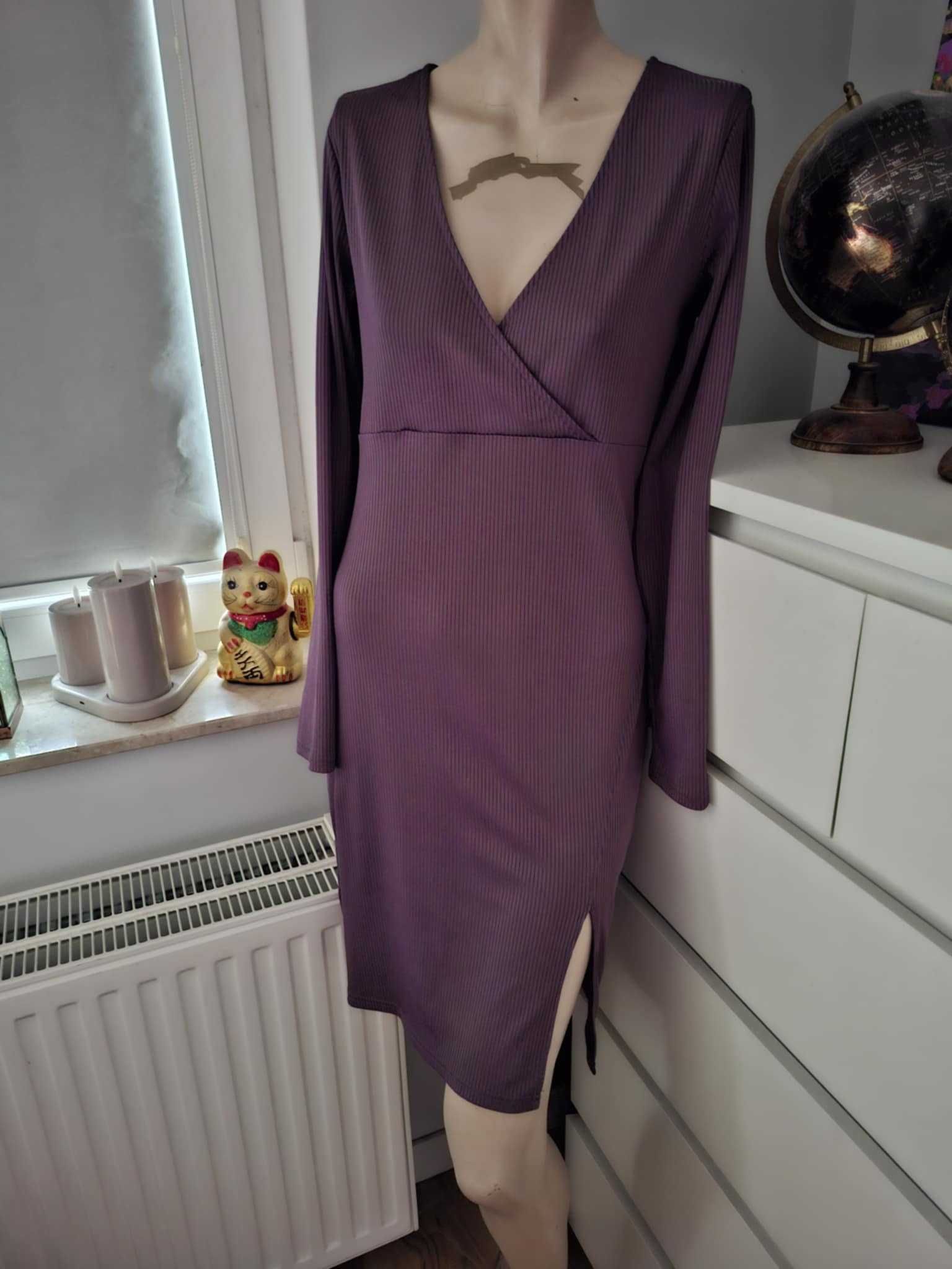 XL 42 H&M fioletowa sukienka z rozcięciem z rozporkiem imprezowa retro