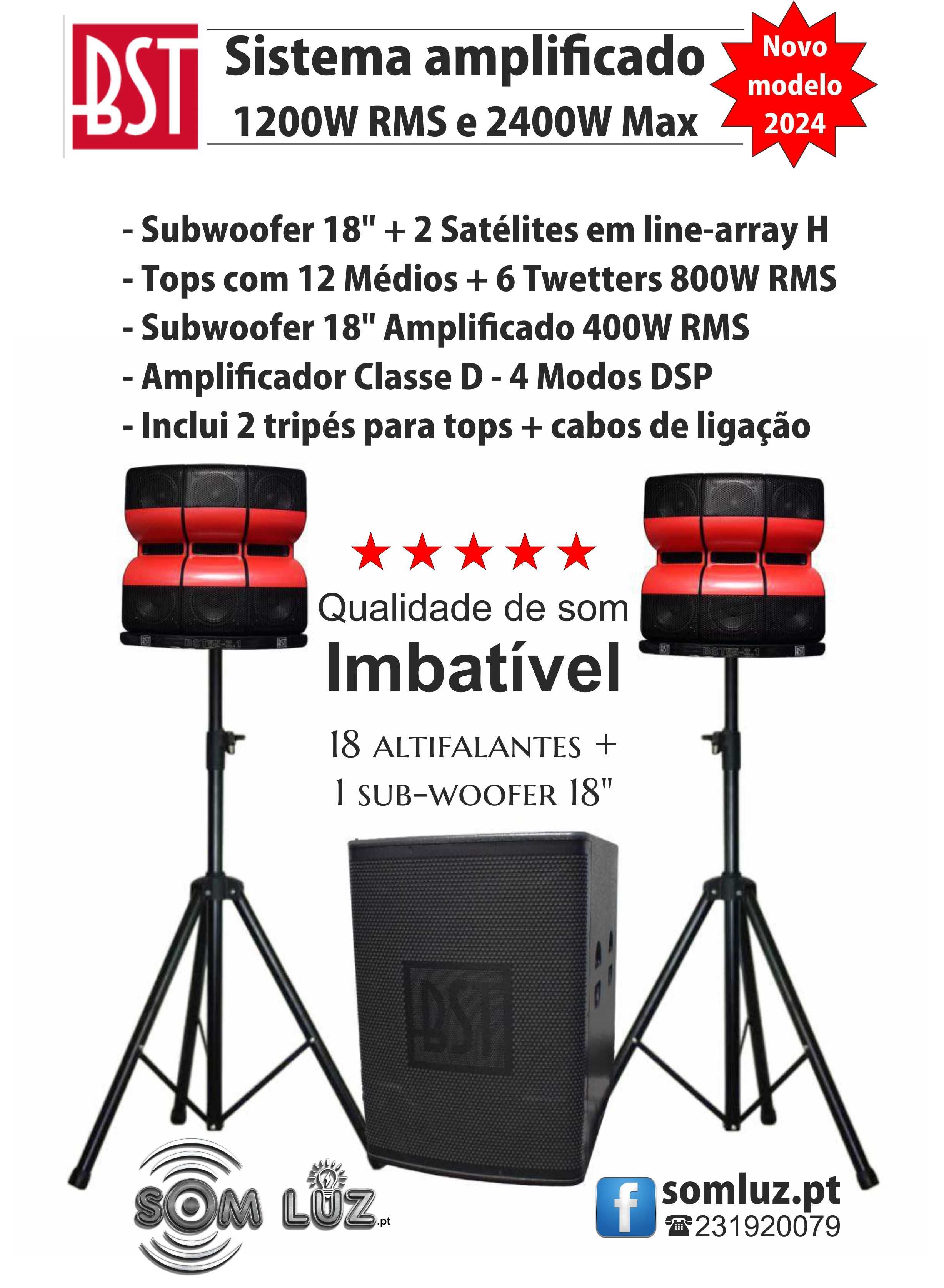 Sistema amplificado BST 1200W RMS e 2400W Max