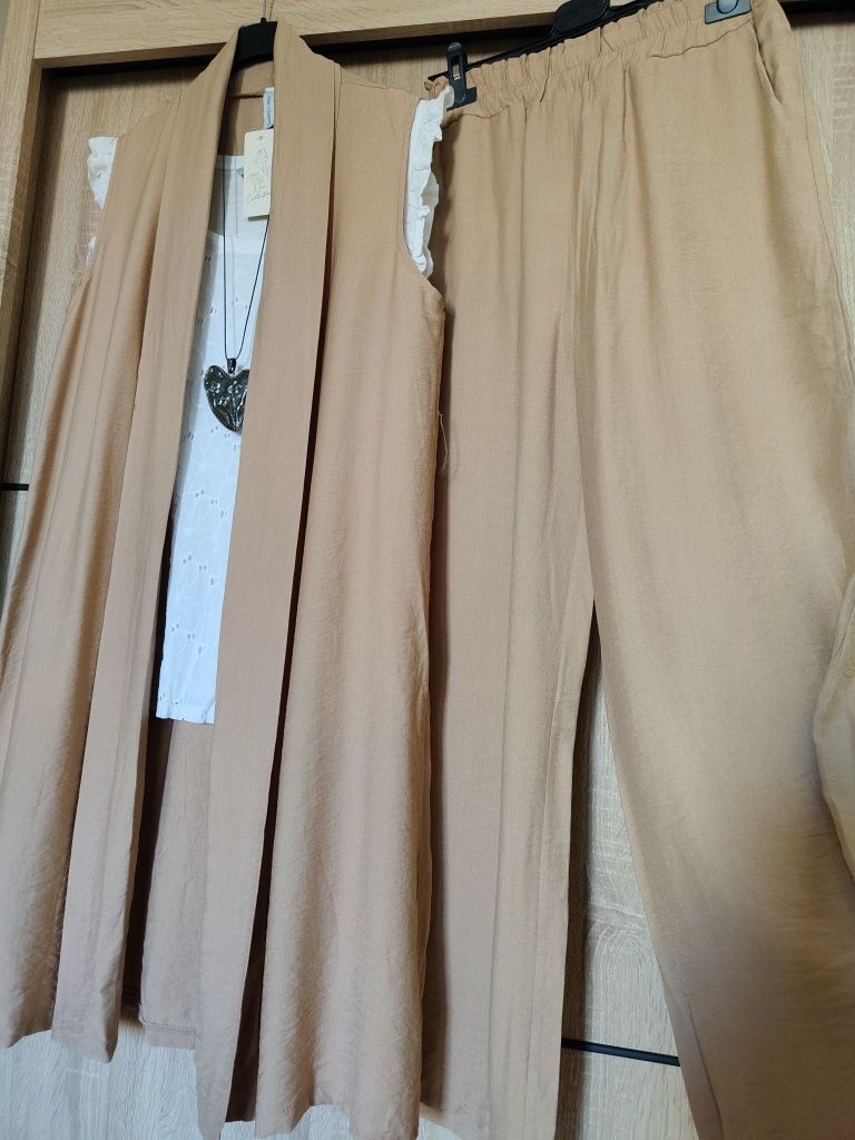 Zestaw komplet szeroka nogawka kamizelka 42 44