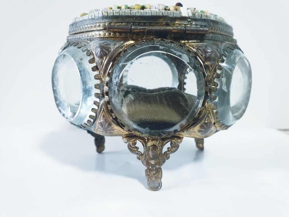 Magnífico antigo relicário/guarda joias francês com micromosaícos