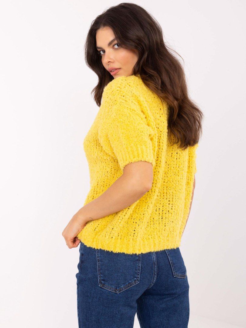 Sweter żółty, oversize z krótkim rękawem i okrągłym dekoltem