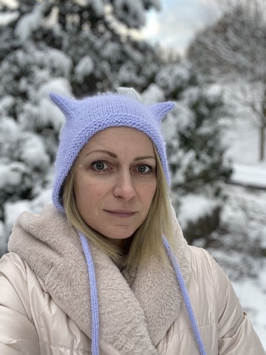 czapka z uszami kota bonetka dla dorosłych handmade puchata kotka