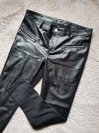 Spodnie woskowane skórzane eco skóra czarne wysoki stan 46 48 3XL 4XL