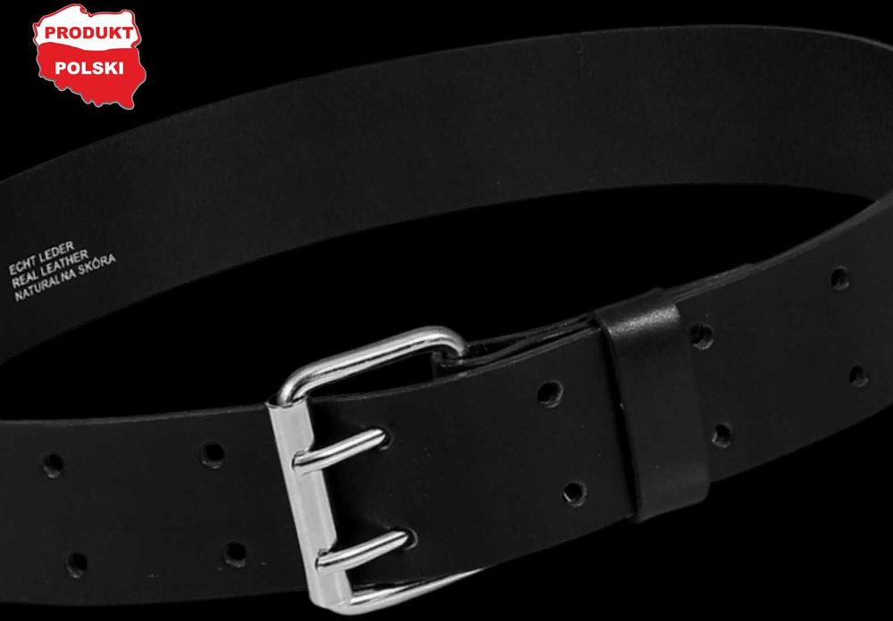 Pas Szeregowego Wojsko PL Skórzany Czarny Mocna Podwójna Klamra 125cm