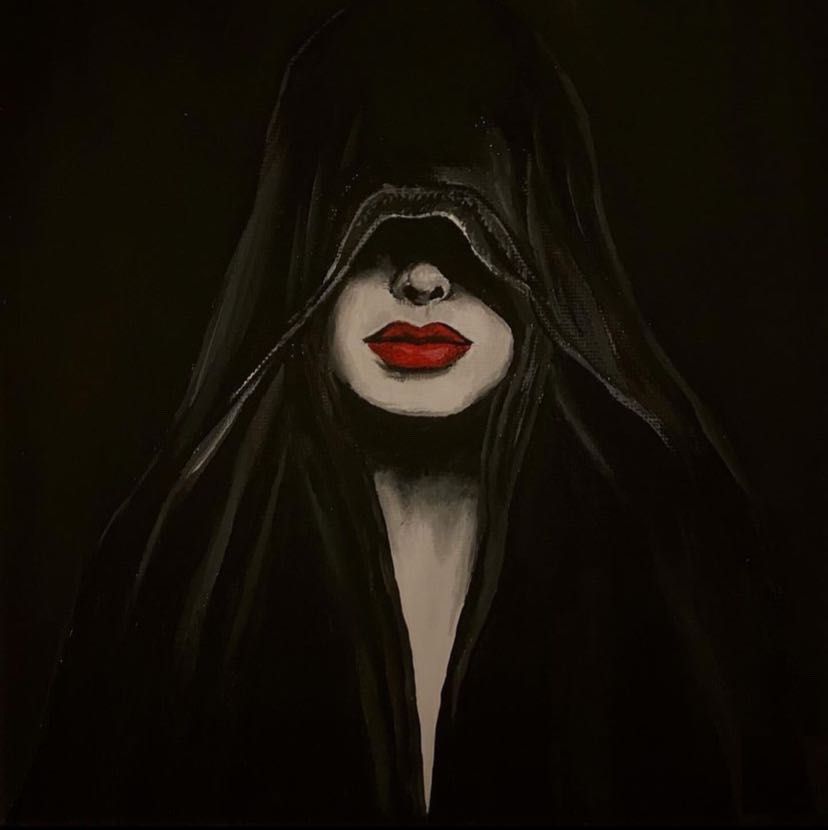 Obraz malowany kobieta czerń gotyk