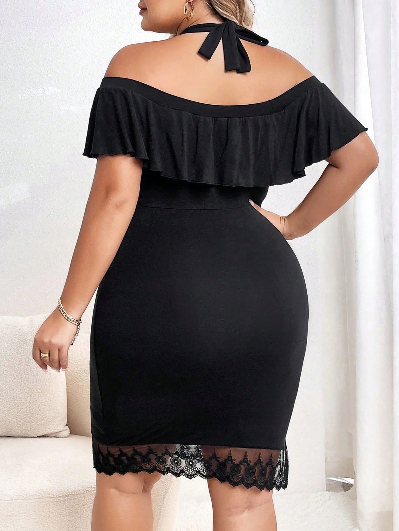 Sukienka Elegancka Z Wiskozy Z Koronkowym Wykończeniem Shein 4Xl 48