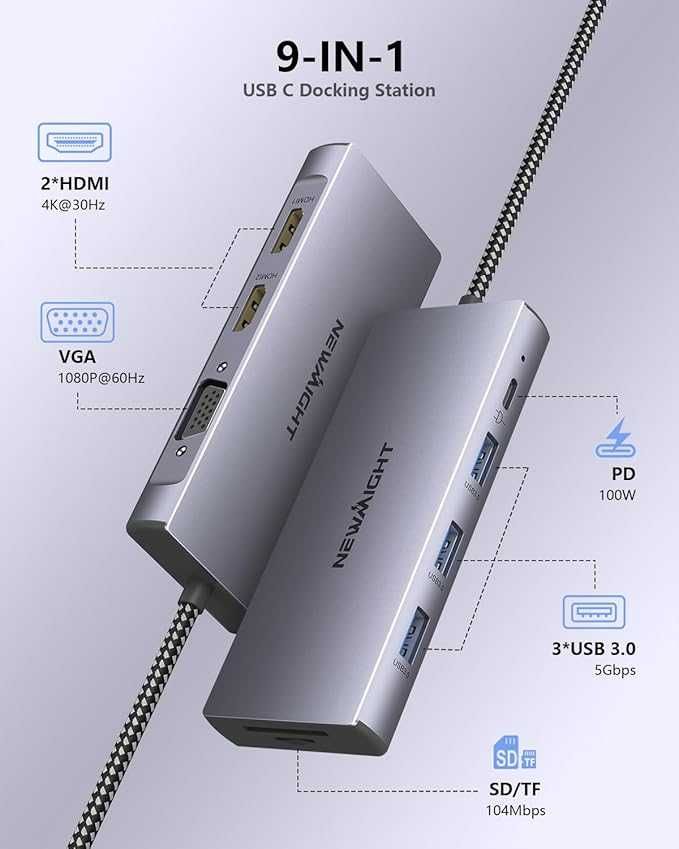 HUB 9w1USB-C Adapter HDMI *2 VGA  USB 3.0 *3  usb-c  sd USB-C