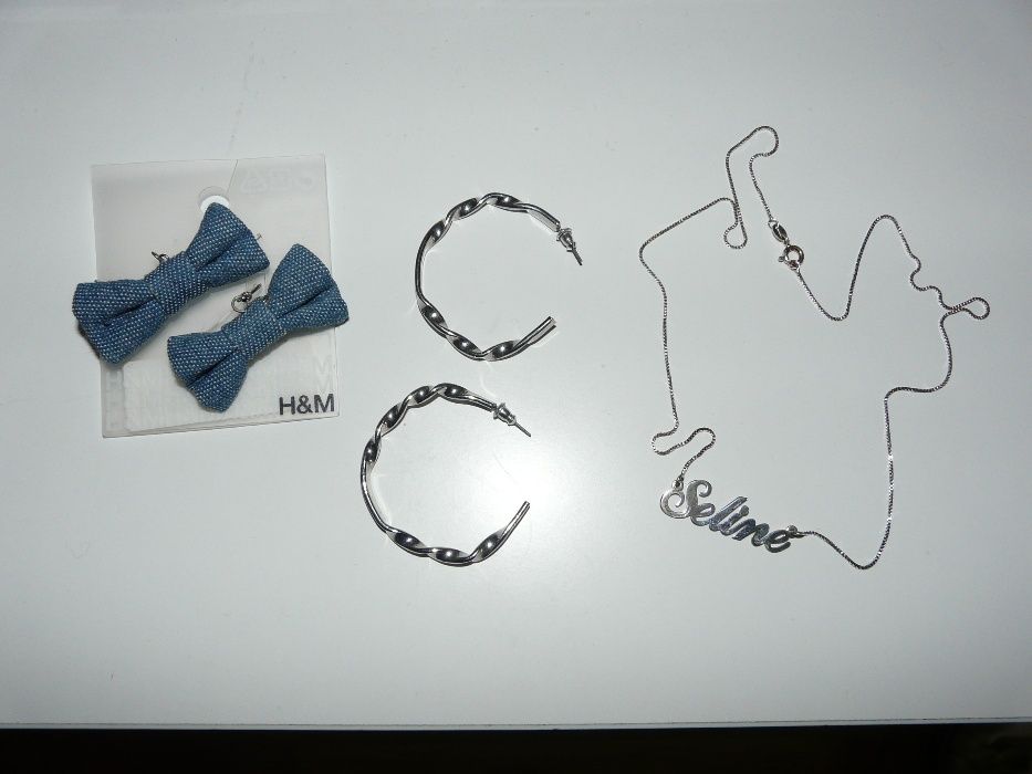 Nowe Kolczyki H&M niebieskie kokardki Kolczyki koła łańcuszek Seline