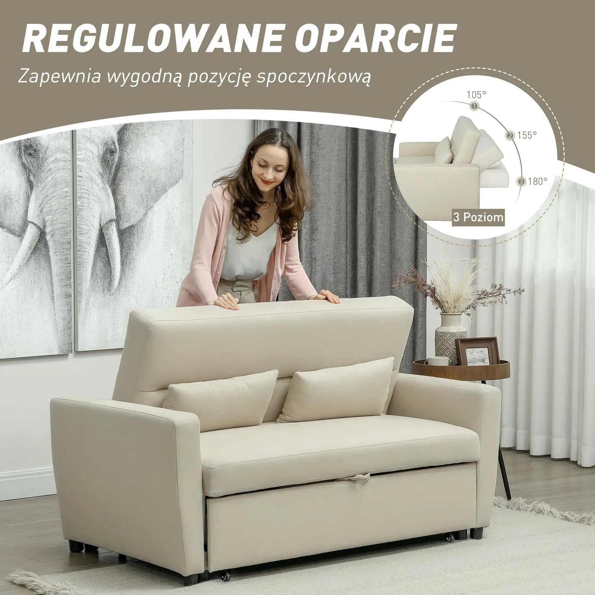HOMCOM Sofa 2-osobowa z funkcją łóżka