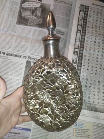 Бутылка в металлическом ажурном корпусе СССР птица феникс декор вино