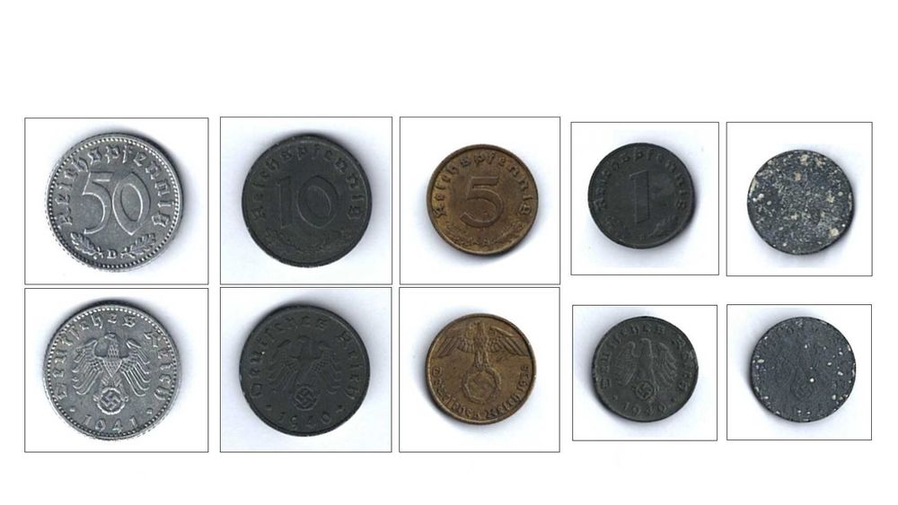 Fenigi Niemcy Trzecia Rzesza - zestaw 4 monet plus 1 destr
