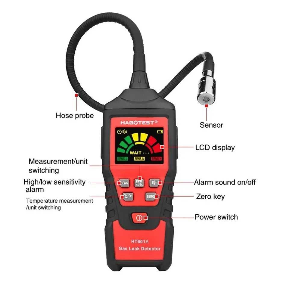 Detektor wycieku gazów Habotest HT601A z alarmem Tester
