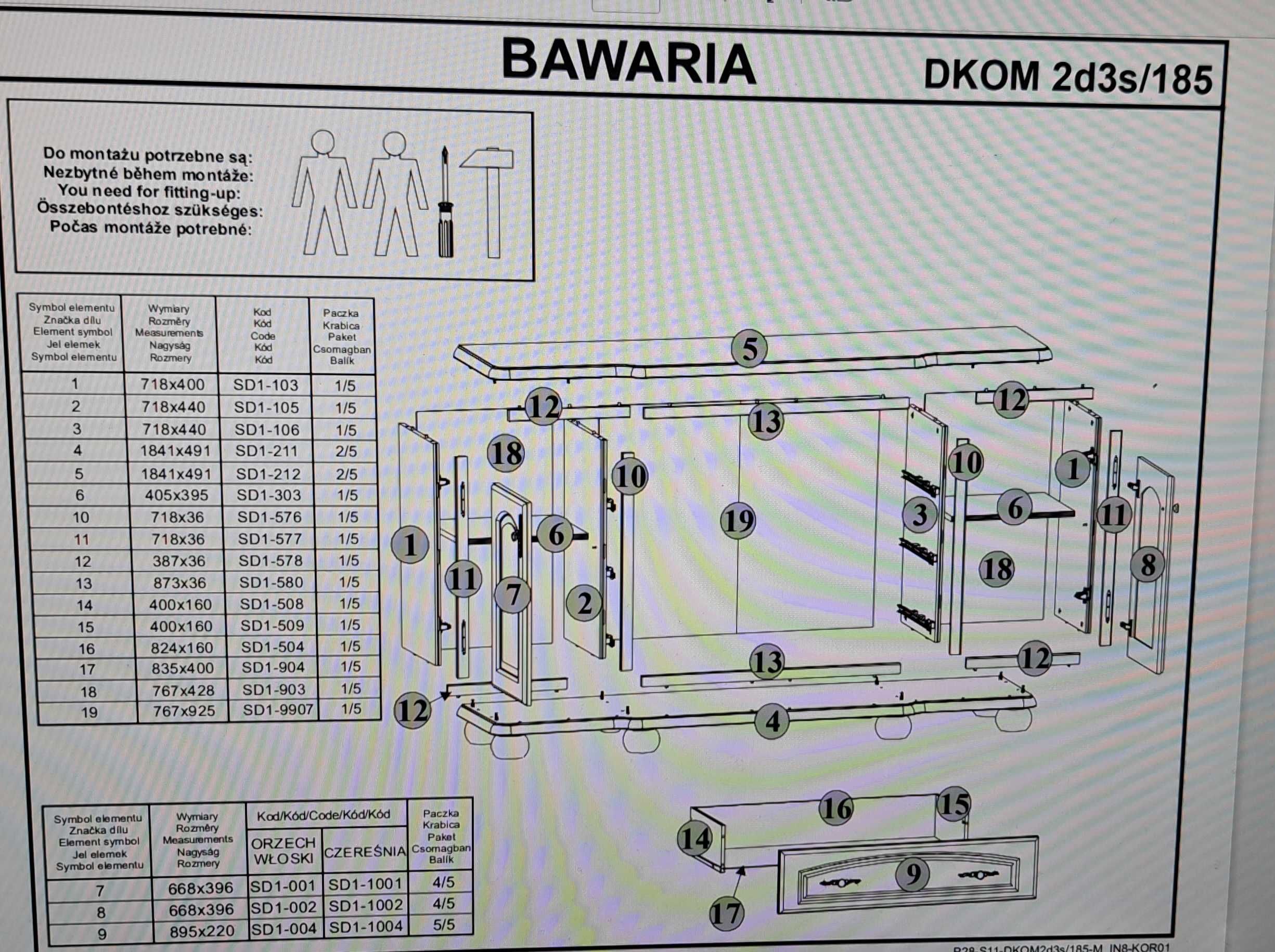 Komoda BRW Bawaria DKOM2D3S - Uszkodzona