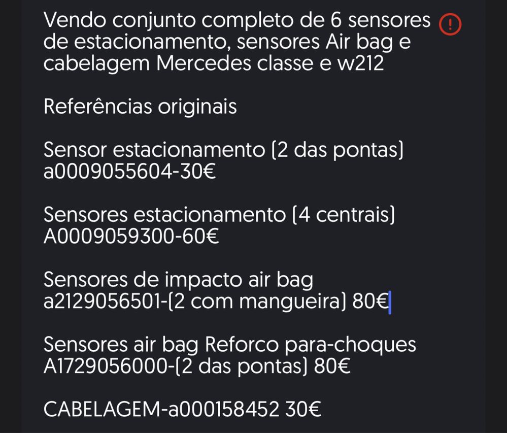 Sensores estacionamento W212 Classe e