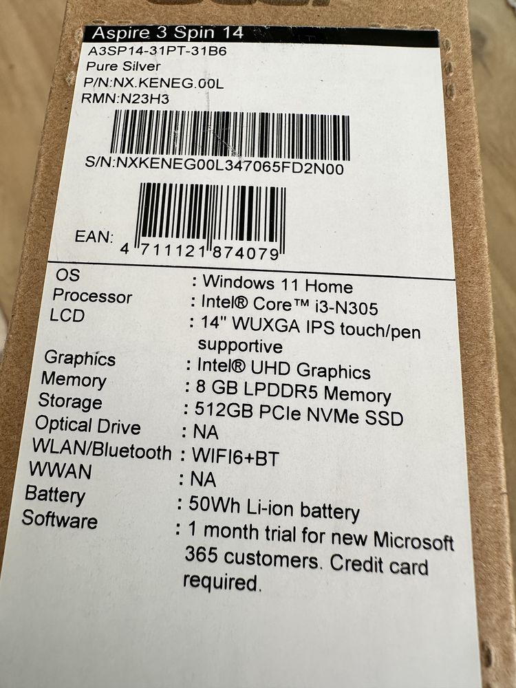 Laptop Acer Aspire 3 Spin 14