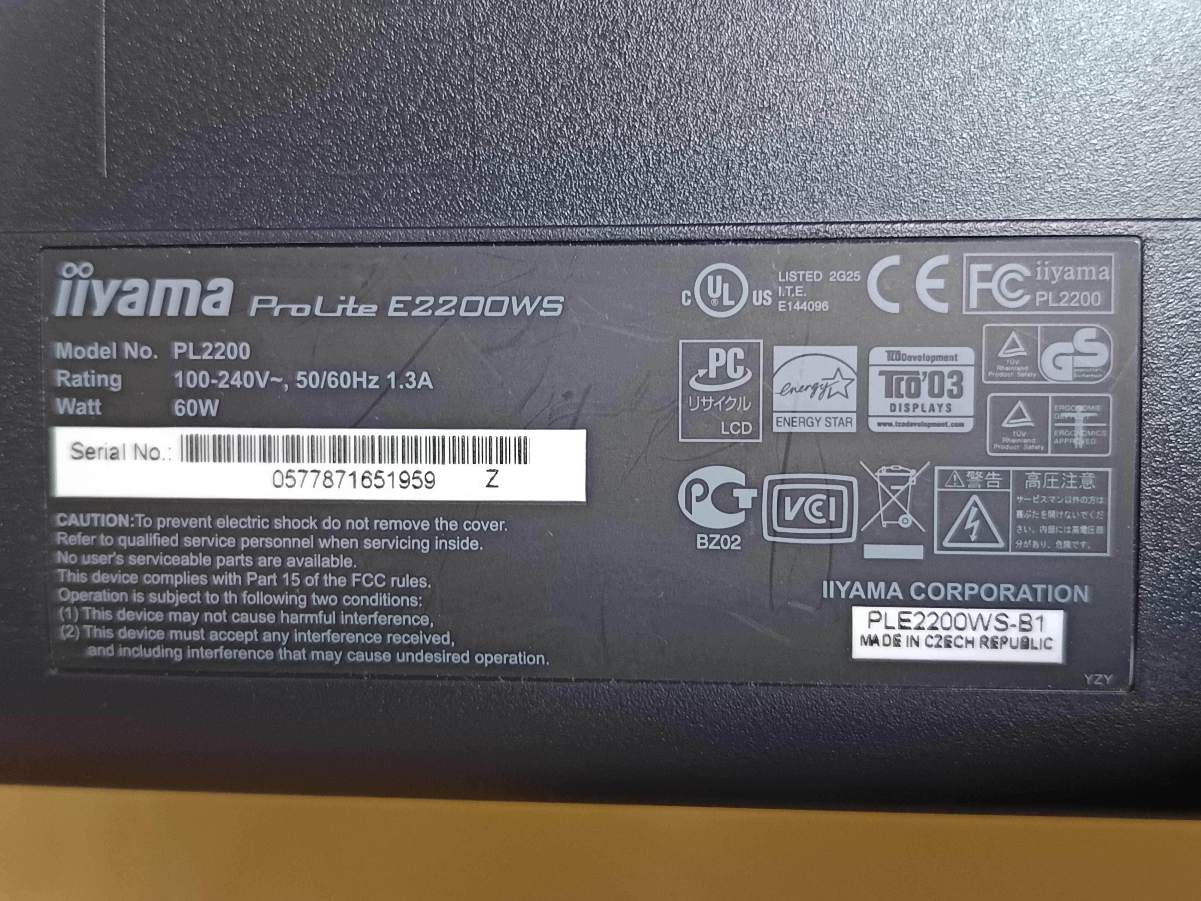 MONITOR Iiyama ProLite E2200WS