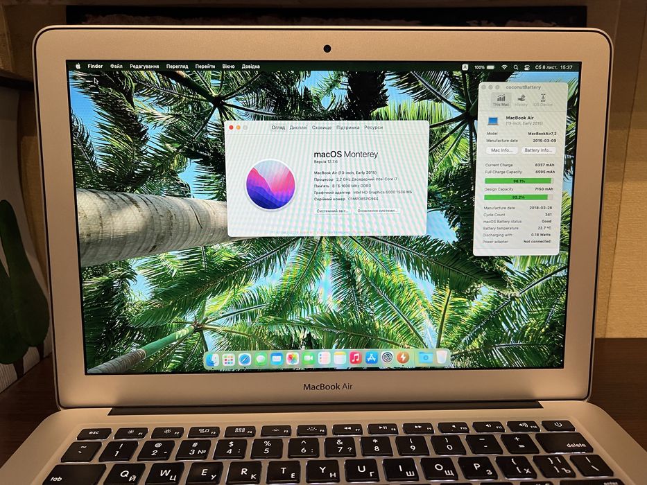 Ідеальний MacBook Air 13 A1466, i7 2.2ГГц, 8/256Гб, БАТАРЕЯ до 9 годин