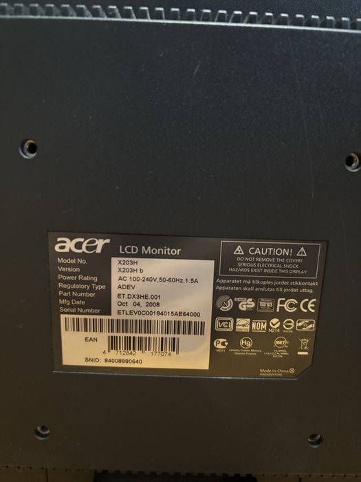 Продам монітор ACER X203H