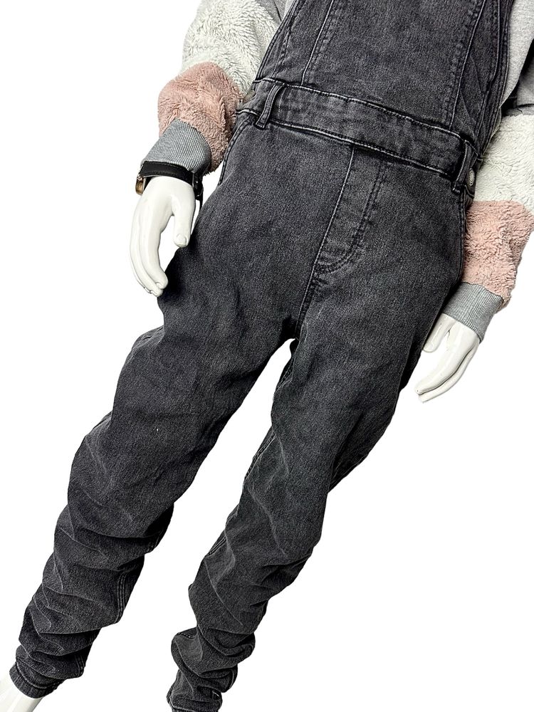 H&M spodnie czarne rurki ogrodniczki kombinezon jeansowy 158