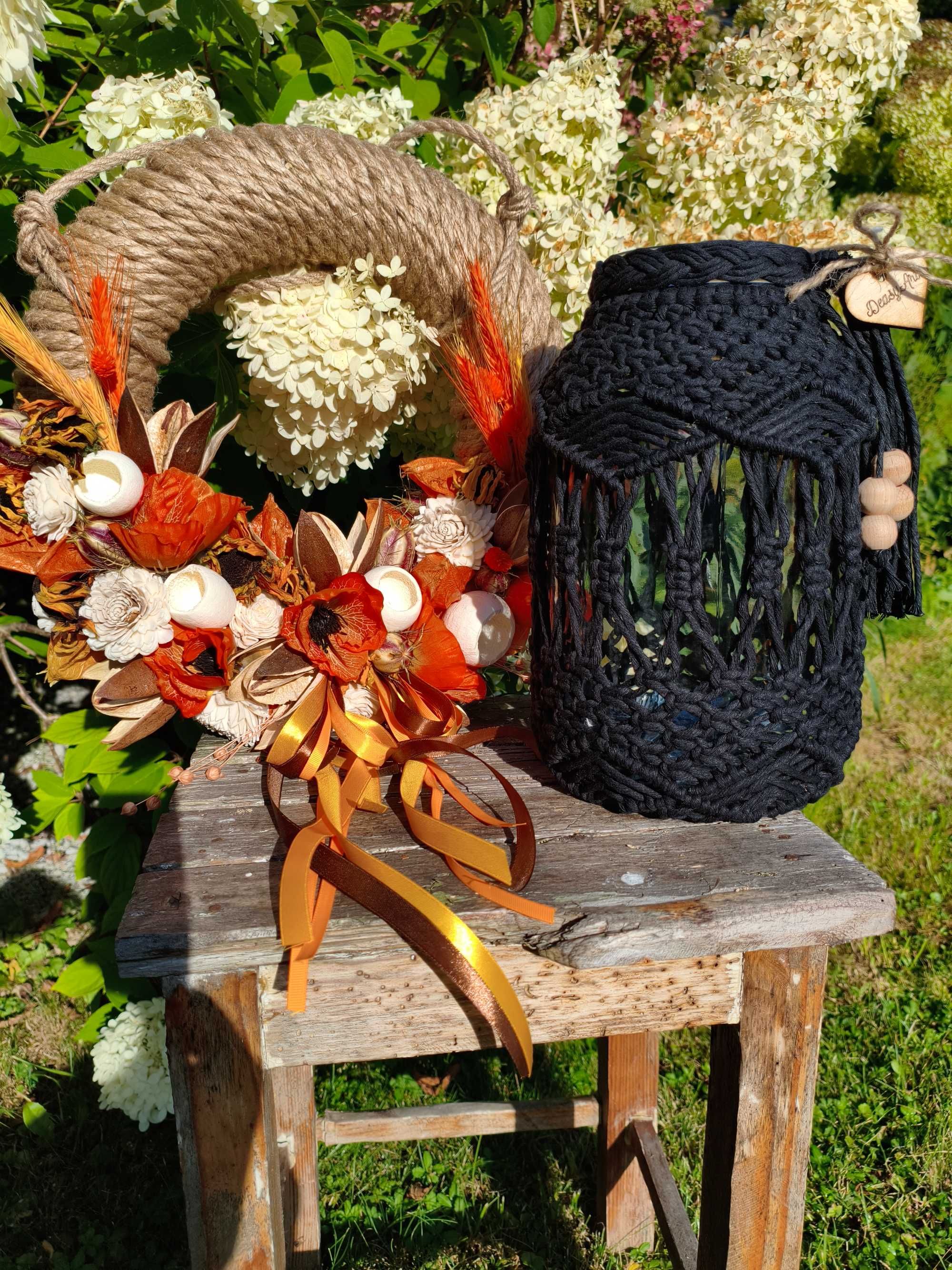 Duży makramowy lampion w stylu Boho - czarny