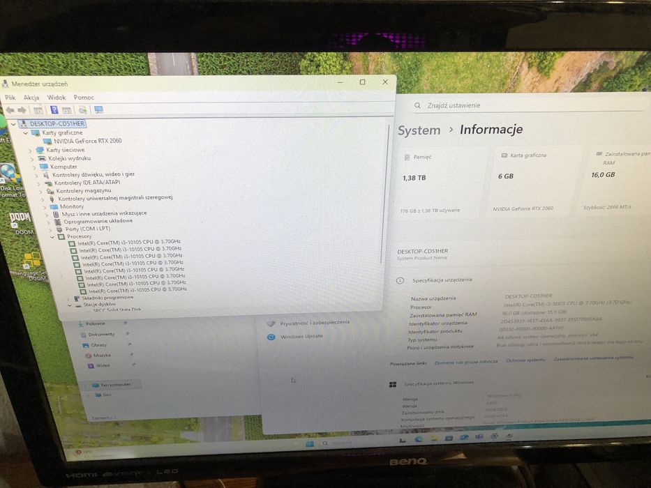 PC i3-10gen 16GbRAM 512GbSSD 1TbHDD RTX2060 gamingowy