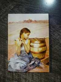 Dziewczyna przy studni pocztówka