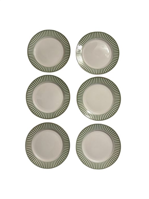 Nowe Talerzyki deserowe zielono białe 20,5cm 6 sztuk nr.8424