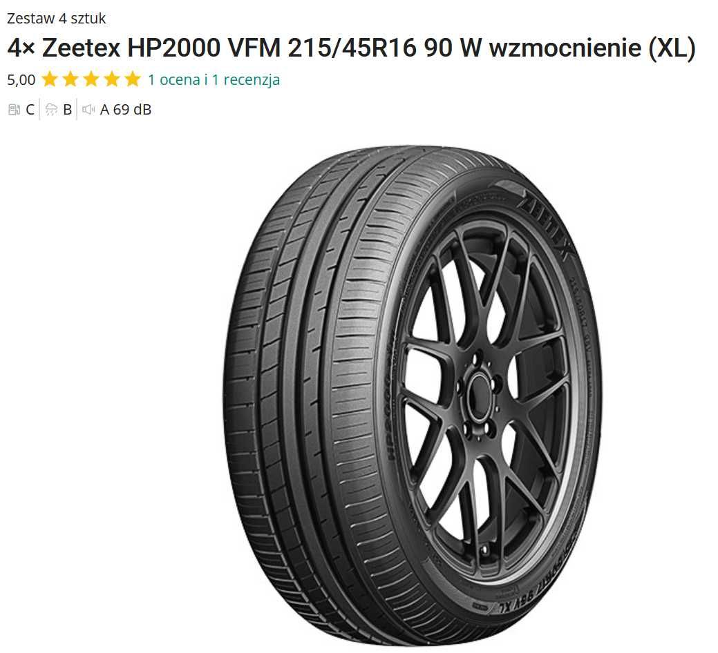 Nowe opony letnie 4× Zeetex HP2000 VFM 215/45R16