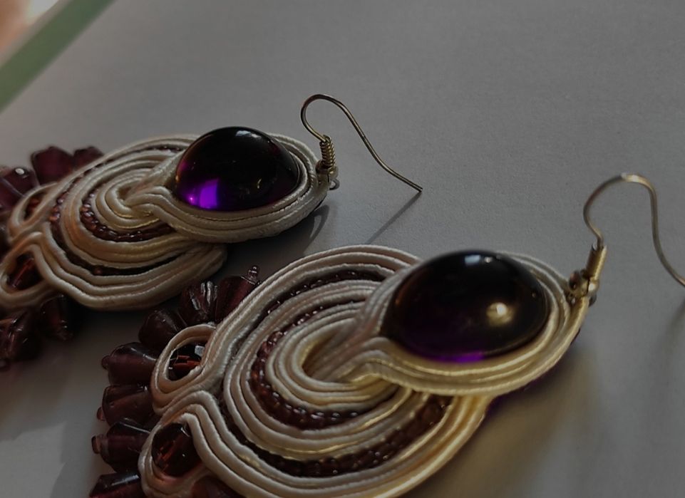 Kolczyki soutache sutasz BOHO rękodzieło handmade fioletowy