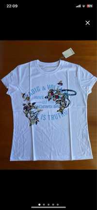 T-shirt zadig et voltaire branca azul com flores e abelhas