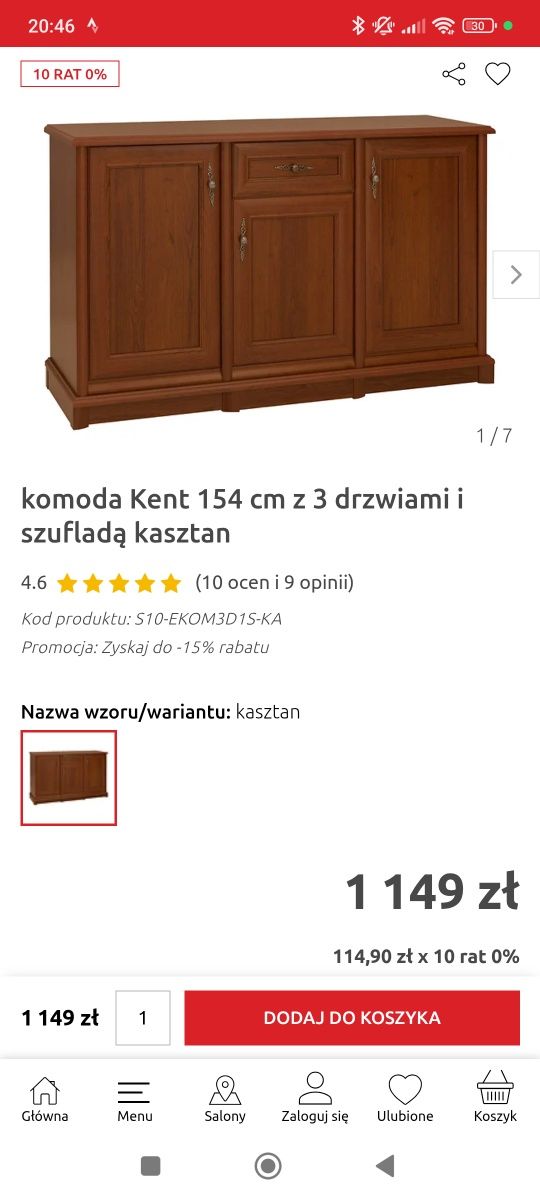 Meble klasyczne BRW Black Red White Kent, do salonu Witryna komoda RTV