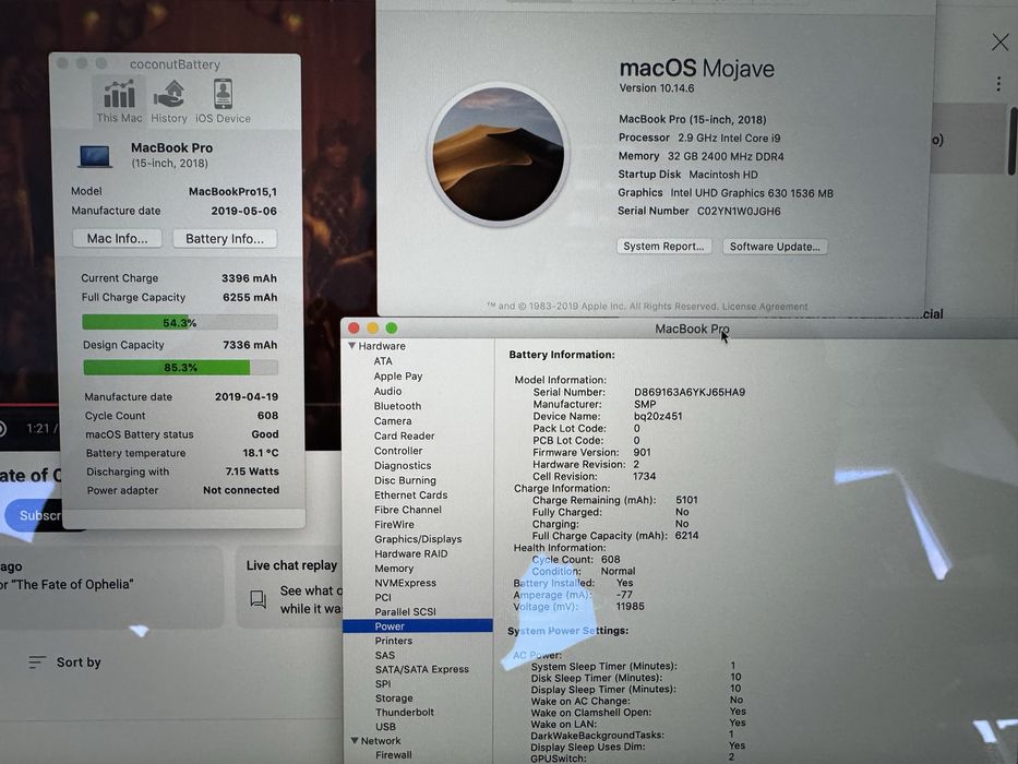 MacBook Pro 15 inch A1990 i9 32/512GB