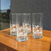 Zestaw czterech wysokich zdobionych szklanek Prl
