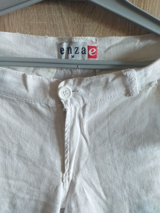 Damskie spodnie białe , len z wiskozą  M .