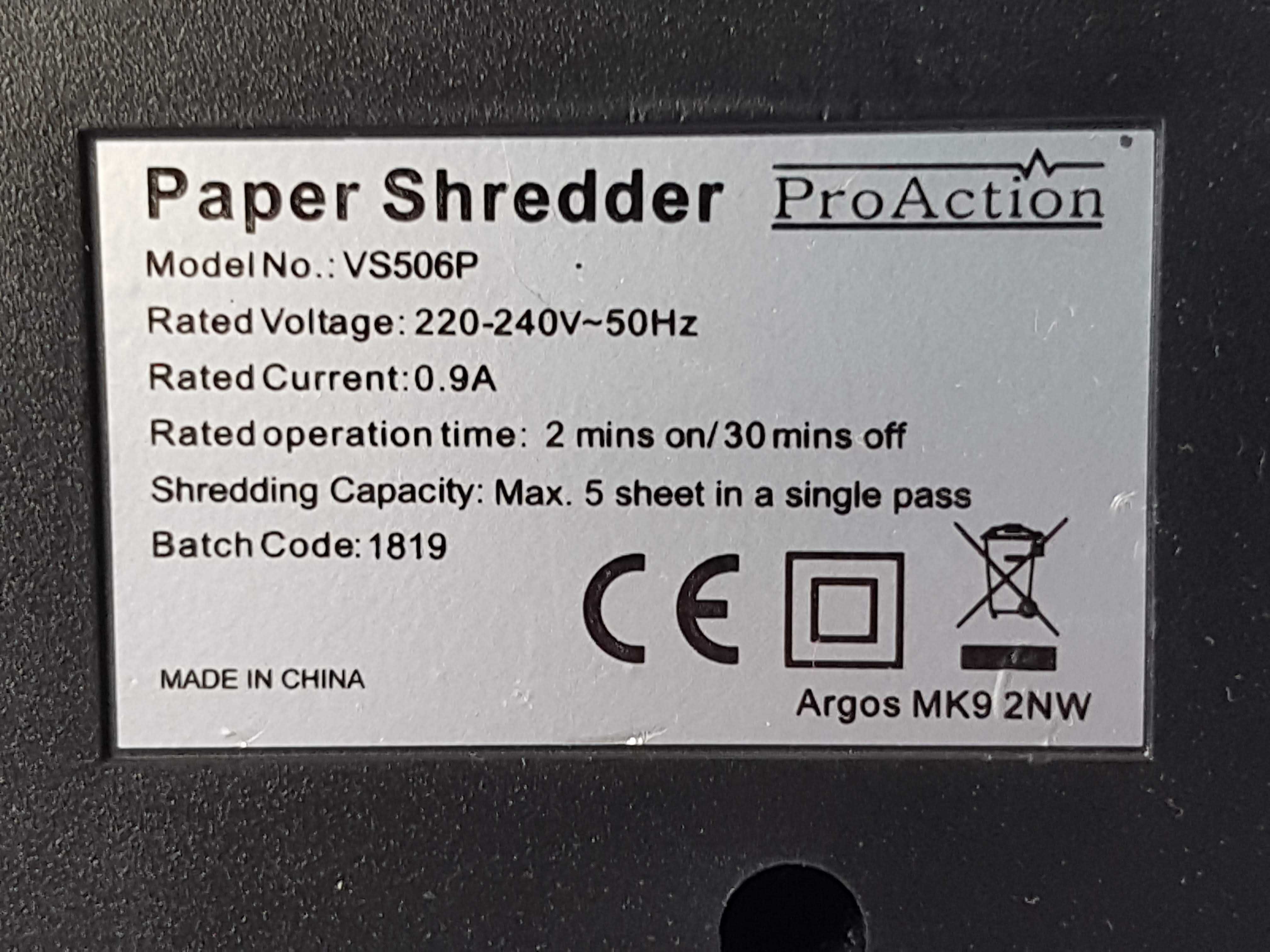 Знищувач, подрібнювач, паперу, документів. Paper Shredder WS506P.