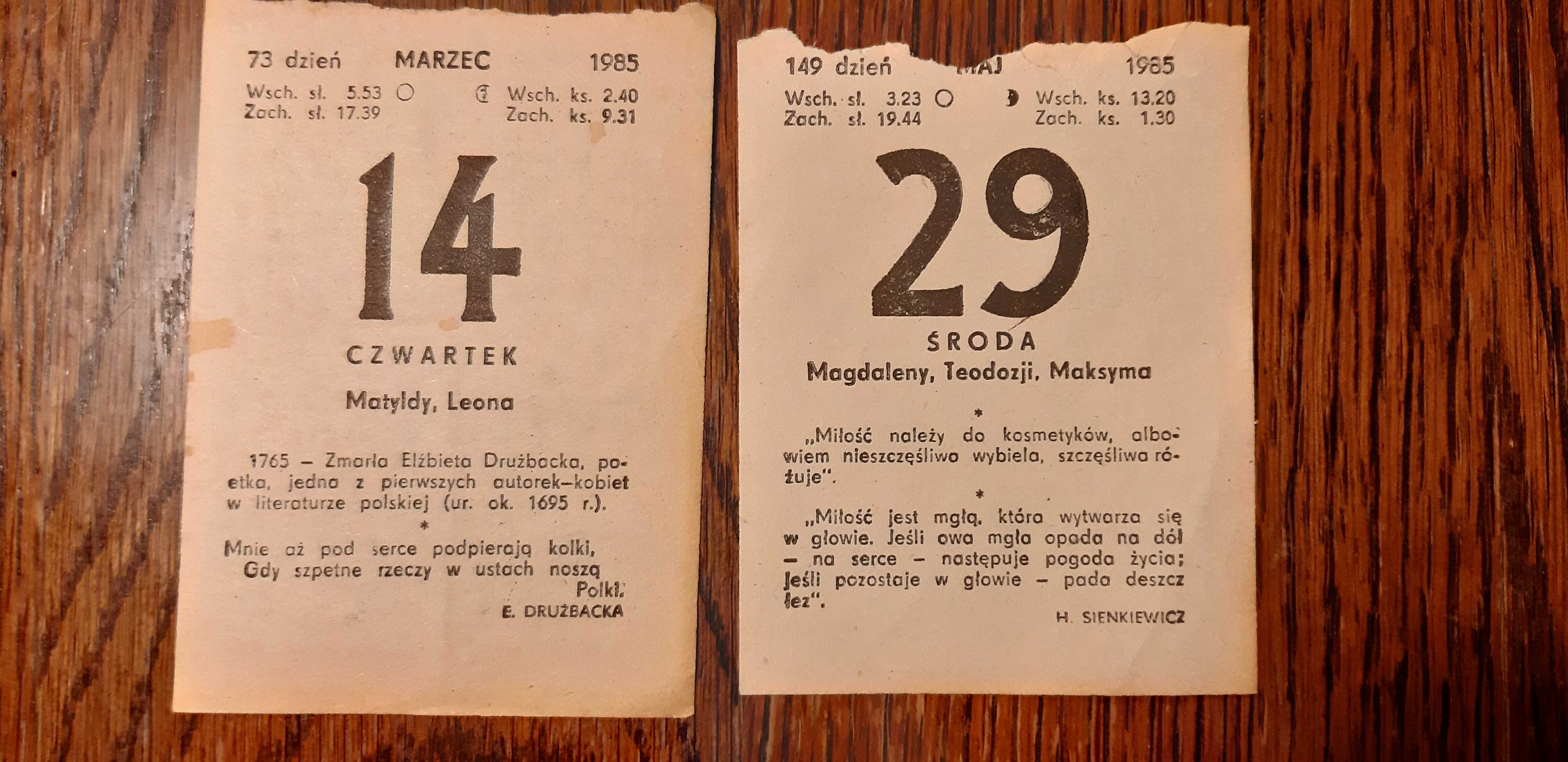 Stare kartki z kalendarza zdzieraka