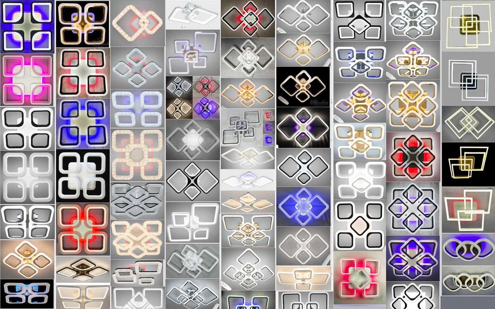 светодиодная люстра светильник ромбы квадраты  лед с пультом диммер