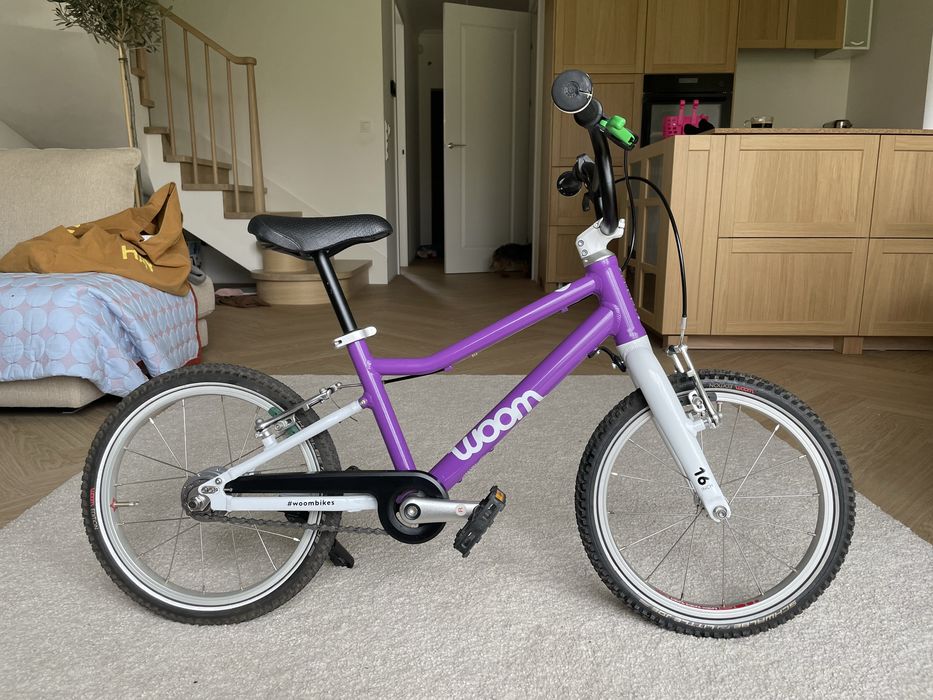 Rower dzieciecy Woom 3 fioletowy automagic , nóżka, koszyk w komplecie