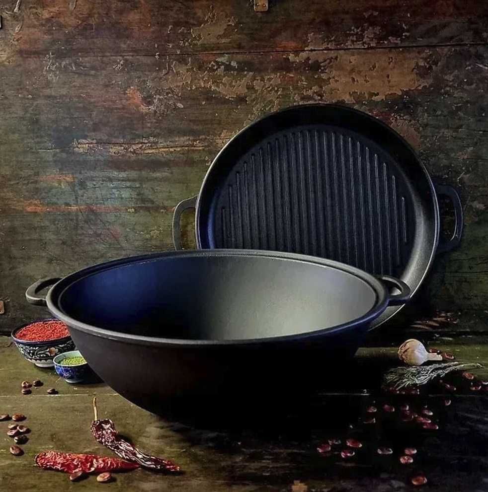 Казан чугунний 8,12,15,18л кришкою сковородою форми Wok В НАЯВНОСТІ