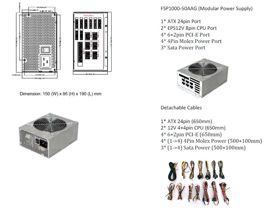 Fonte Alimentação FSP 1000W 85+ Gold (83A) – FSP1000-50AAG