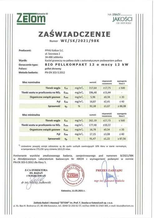 Kocioł BIO PELLKOMPAKT 12kW KOŁTON 5 klasa Dofinansowanie