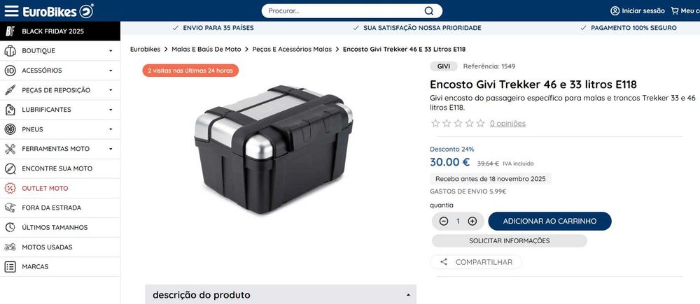 Encosto traseiro Mota GiVi E118 Trekker