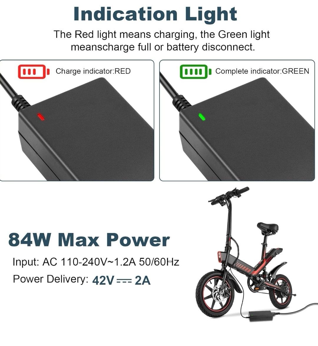 LabTEC Ładowarka do skutera, 42 V, 2 A, kabel do ładowania, do 36 V, 2